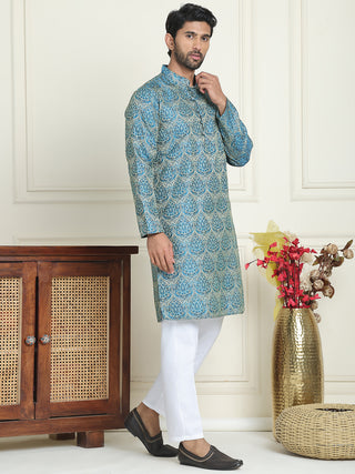 Men's Silk Blend Straight Kurta Pyjama Set