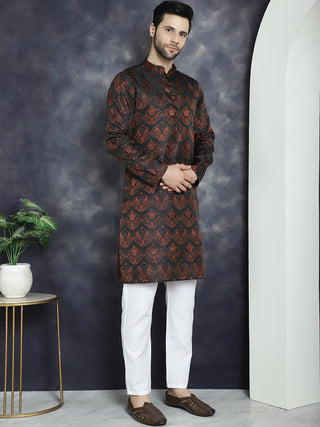 Men Bronze Silk Blend Straight Kurta Pyjama Set