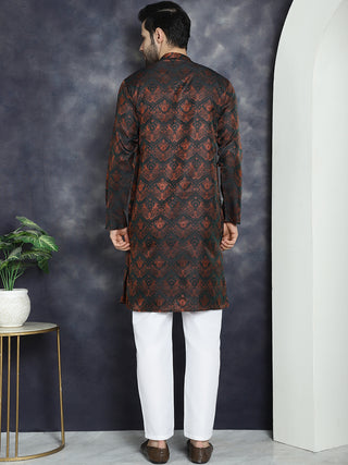 Men Bronze Silk Blend Straight Kurta Pyjama Set