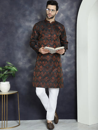 Men Bronze Silk Blend Straight Kurta Pyjama Set