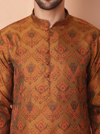 Men Golden Silk Blend Straight Kurtas