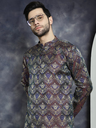 Men Purple Silk Blend Straight Kurta Pyjama Set