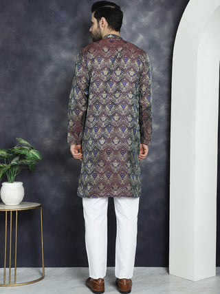 Men Purple Silk Blend Straight Kurta Pyjama Set