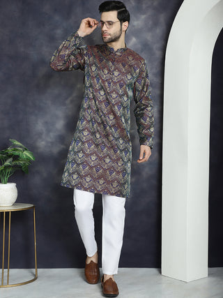 Men Purple Silk Blend Straight Kurta Pyjama Set