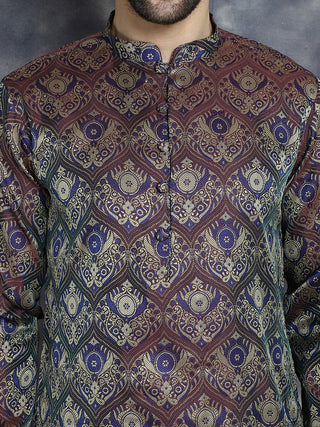 Men Purple Silk Blend Straight Kurta Pyjama Set