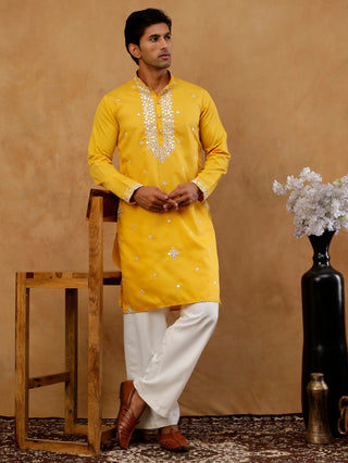 Men's Silk Embroidered Kurta With Korean Pants