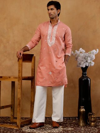 Men's Silk Embroidered Kurta With Korean Pants