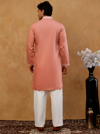 Men's Silk Embroidered Kurta With Korean Pants