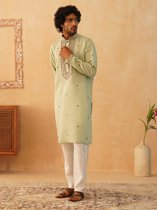 Men's Sequins Embroidered Kurta With Pyjama