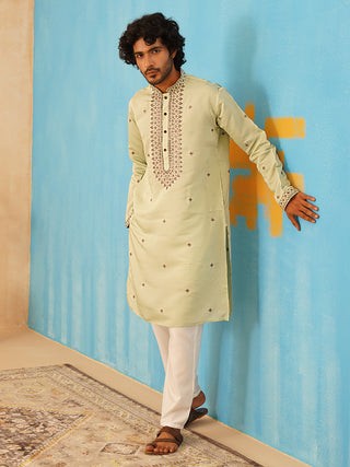 Men's Sequins Embroidered Kurta With Pyjama