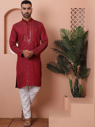 Men's Sequins Embroidered Kurta With Pyjama