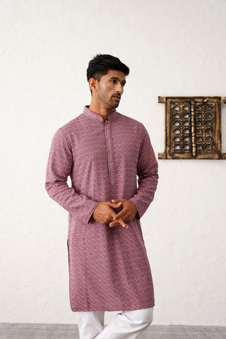 Men's Magenta Embroidered and Sequence Kurta with Pyjama