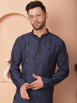 Men's Collar Chikankari Embroidered Kurta With Pyjama