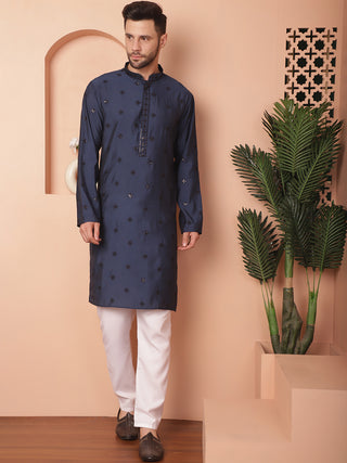 Men's Collar Chikankari Embroidered Kurta With Pyjama