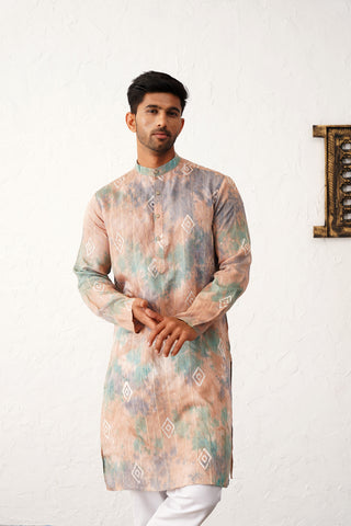 Men's Multi Tei-Dye Printed Kurta Pyjama Set