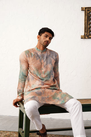 Men's Multi Tei-Dye Printed Kurta Pyjama Set