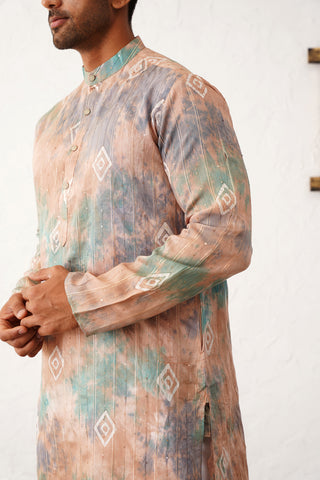 Men's Multi Tei-Dye Printed Kurta Pyjama Set