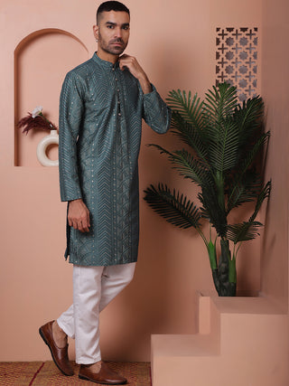 Men's Embroidered and Sequins Kurta Pyjama Set