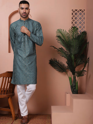 Men's Embroidered and Sequins Kurta Pyjama Set