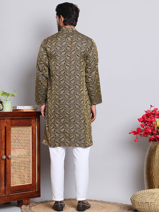 Men Black Silk Blend Straight Kurta Pyjama Set