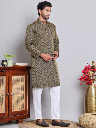 Men Black Silk Blend Straight Kurta Pyjama Set