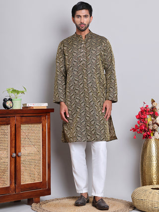 Men Black Silk Blend Straight Kurta Pyjama Set