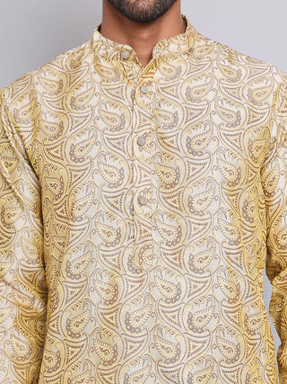 Men Golden Silk Blend Straight Kurta Pyjama Set