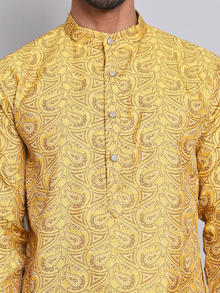 Men Yellow Silk Blend Straight Kurta Pyjama Set