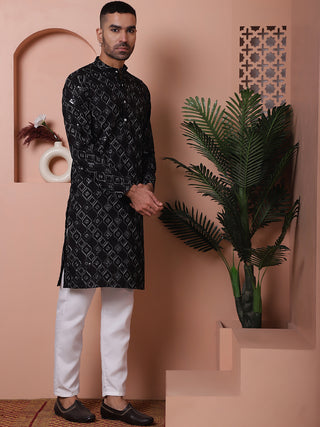 Men's Sequins and Embroidered Kurta with Pyjama