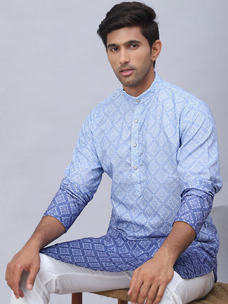 Men's Blue Ombre Printed Kurta Pyjama Set