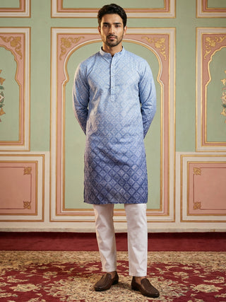 Blue Ombre Printed Kurta Pyjama Set For Men