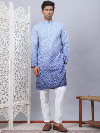 Men's Blue Ombre Printed Kurta Pyjama Set