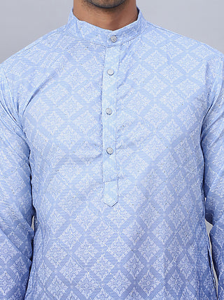 Men's Blue Ombre Printed Kurta Pyjama Set