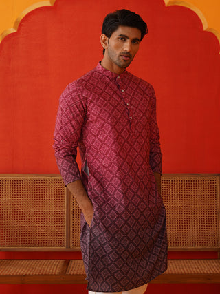 Maroon Ombre Printed Kurta Pyjama Set For Men