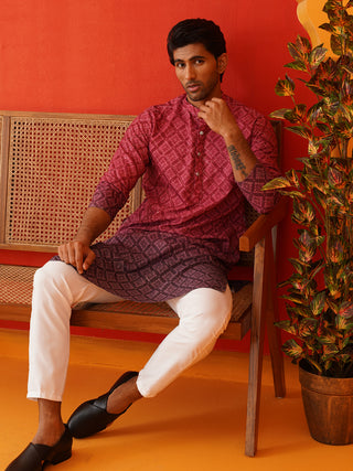 Maroon Ombre Printed Kurta Pyjama Set For Men