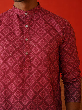 Maroon Ombre Printed Kurta Pyjama Set For Men