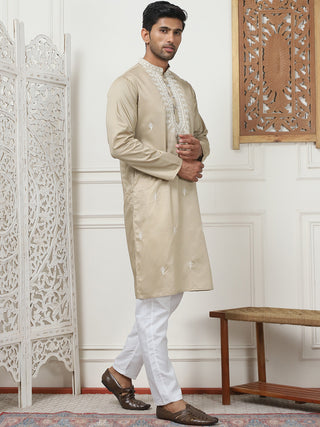 Collar Embroidered & Sequin Kurta With Pyjama