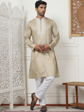 Collar Embroidered & Sequin Kurta With Pyjama