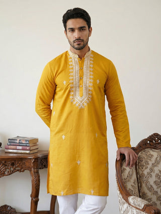 Silk Blend Embroidered Ethnic Kurta Pyjama Set