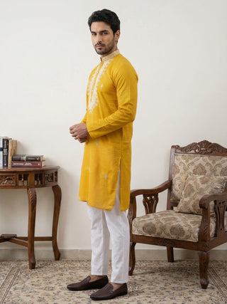 Silk Blend Embroidered Ethnic Kurta Pyjama Set