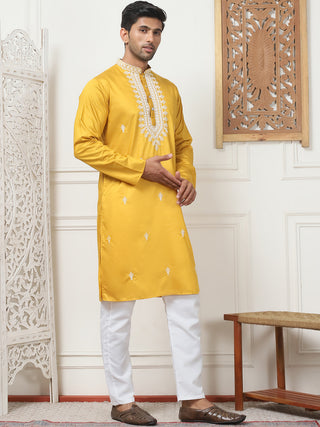 Collar Embroidered & Sequin Kurta With Pyjama