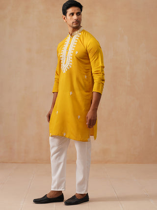 Collar Embroidered & Sequin Kurta With Pyjama