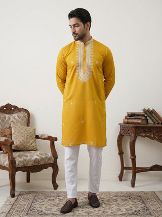 Silk Blend Embroidered Ethnic Kurta Pyjama Set