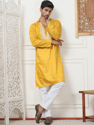 Collar Embroidered & Sequin Kurta With Pyjama