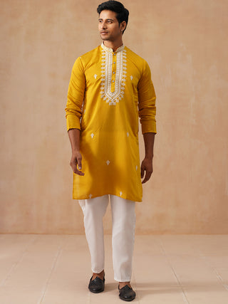 Collar Embroidered & Sequin Kurta With Pyjama