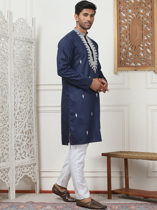 Collar Embroidered & Sequin Kurta With Pyjama