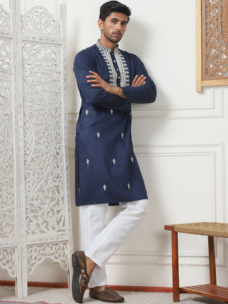 Collar Embroidered & Sequin Kurta With Pyjama