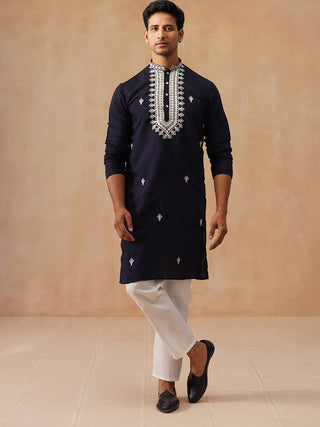 Collar Embroidered & Sequin Kurta With Pyjama