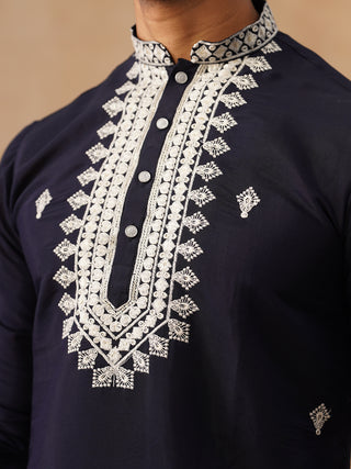 Collar Embroidered & Sequin Kurta With Pyjama