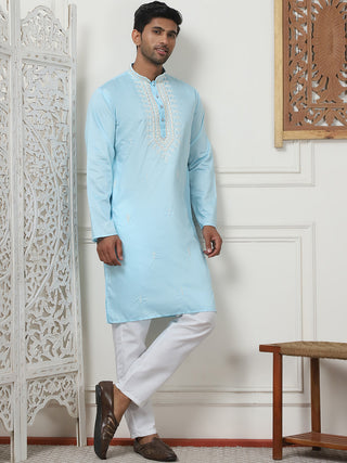 Collar Embroidered & Sequin Kurta With Pyjama